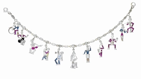 Retro Diamond Ruby Sapphire Platinum Jazz Band Musical Charm Bracelet Circa 1940s