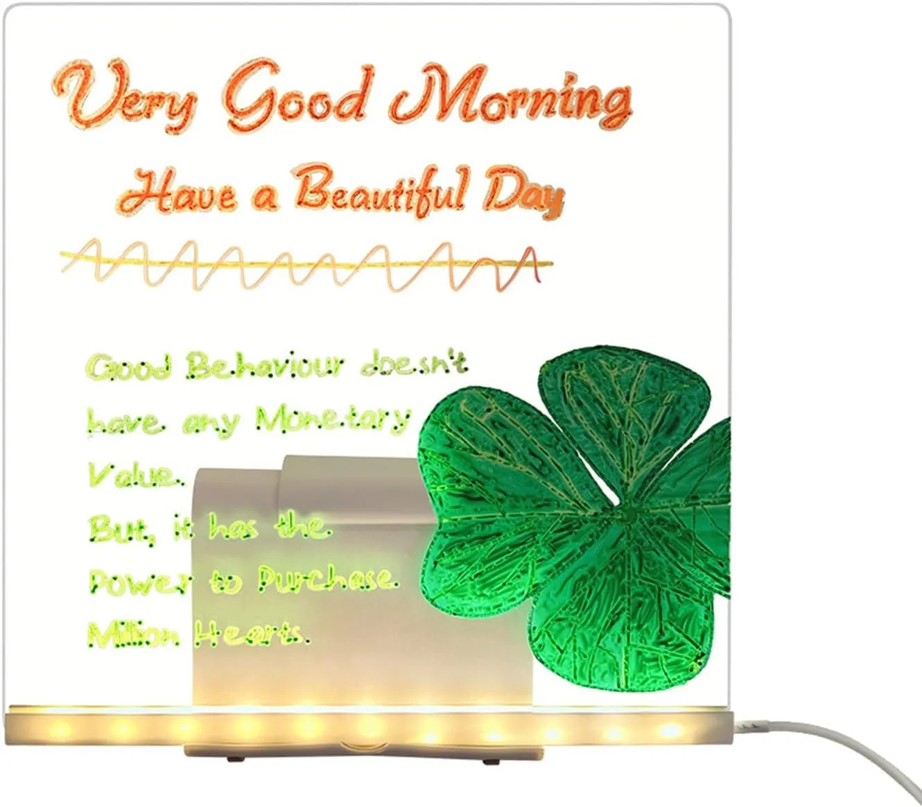 Reusable LED Drawing Board with 7 Color Pens，Glow Writing Note Board Night Light for Kids，Multifunctional Desk Organizer with Phone Stand(12X12CM)