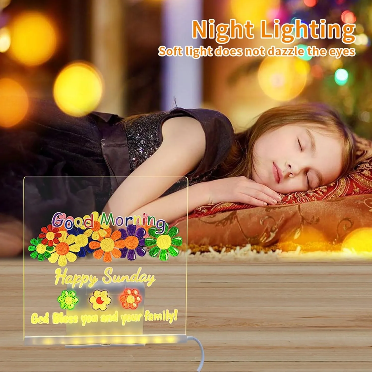 Reusable LED Drawing Board with 7 Color Pens，Glow Writing Note Board Night Light for Kids，Multifunctional Desk Organizer with Phone Stand(12X12CM)