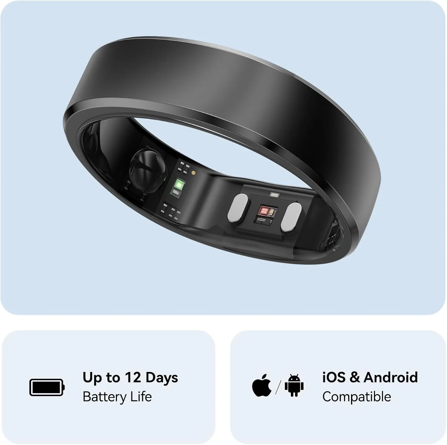 RingConn Gen 2, World’s First Smart Ring with Sleep Apnea Monitoring, No APP Subscription, 12-Day Battery Life, Stress/Heart Rate/Women's Health Tracker, Android & iOS Compatible (Black, Size 14)