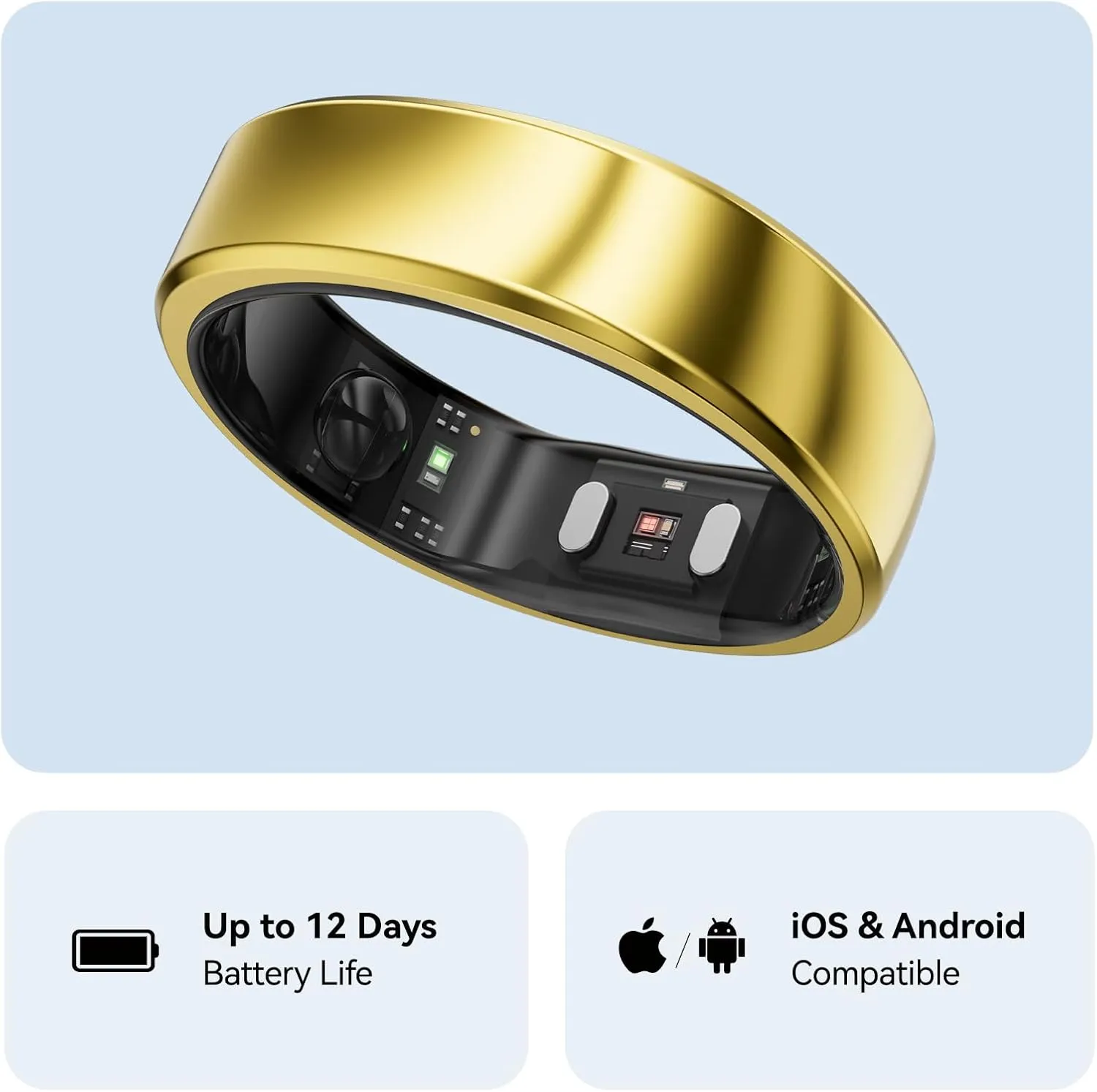 RingConn Gen 2, World’s First Smart Ring with Sleep Apnea Monitoring, No APP Subscription, 12-Day Battery Life, Stress/Heart Rate/Women's Health Tracker, Android & iOS Compatible (Gold, Size 9)