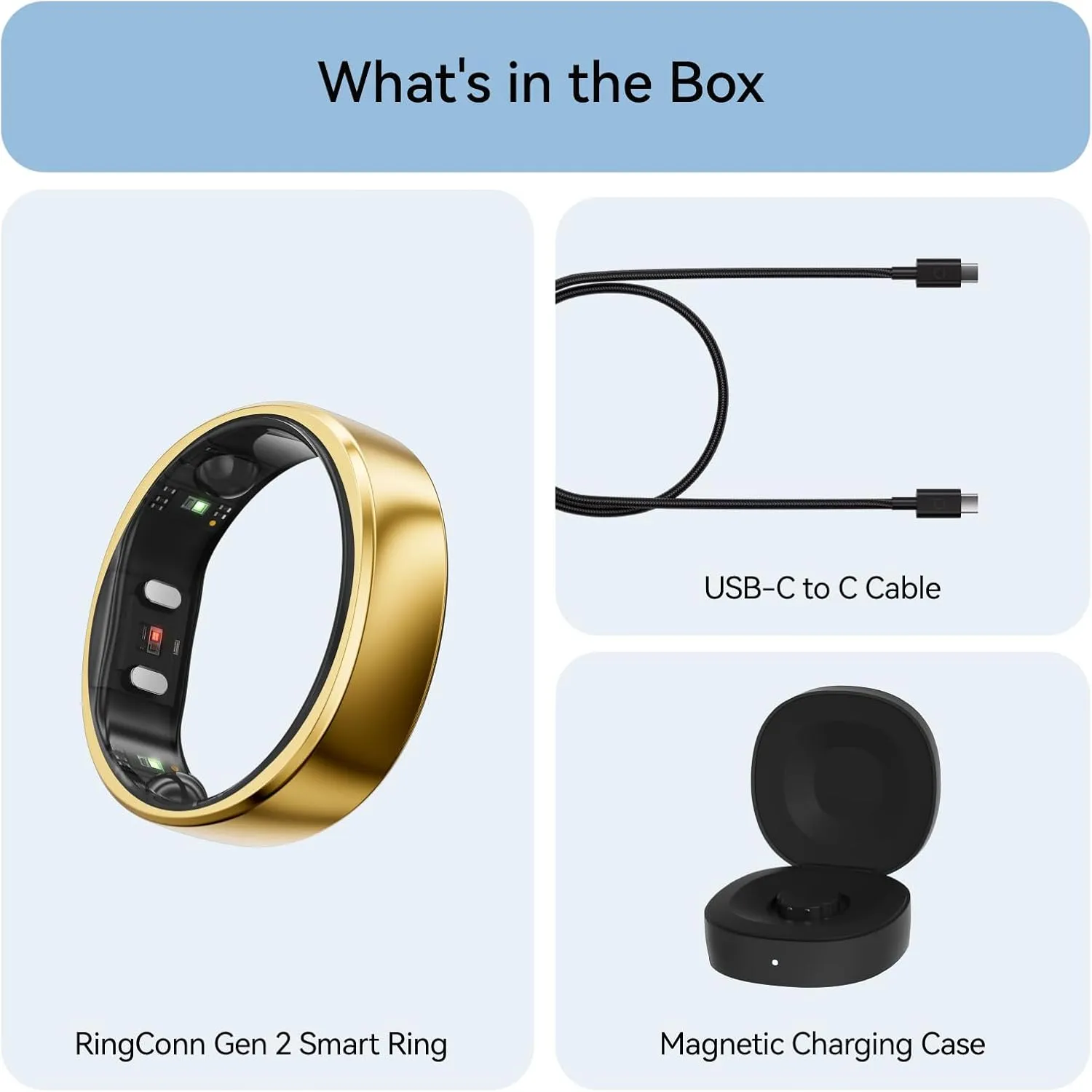 RingConn Gen 2, World’s First Smart Ring with Sleep Apnea Monitoring, No APP Subscription, 12-Day Battery Life, Stress/Heart Rate/Women's Health Tracker, Android & iOS Compatible (Gold, Size 9)