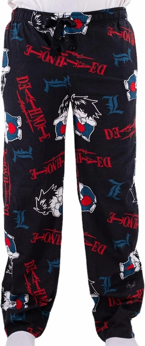 Ripple Junction Death Note Men’s Lounge Pants L Lawliet Chibi Super Deformed SD Anime Logo All Over Print Officially Licensed