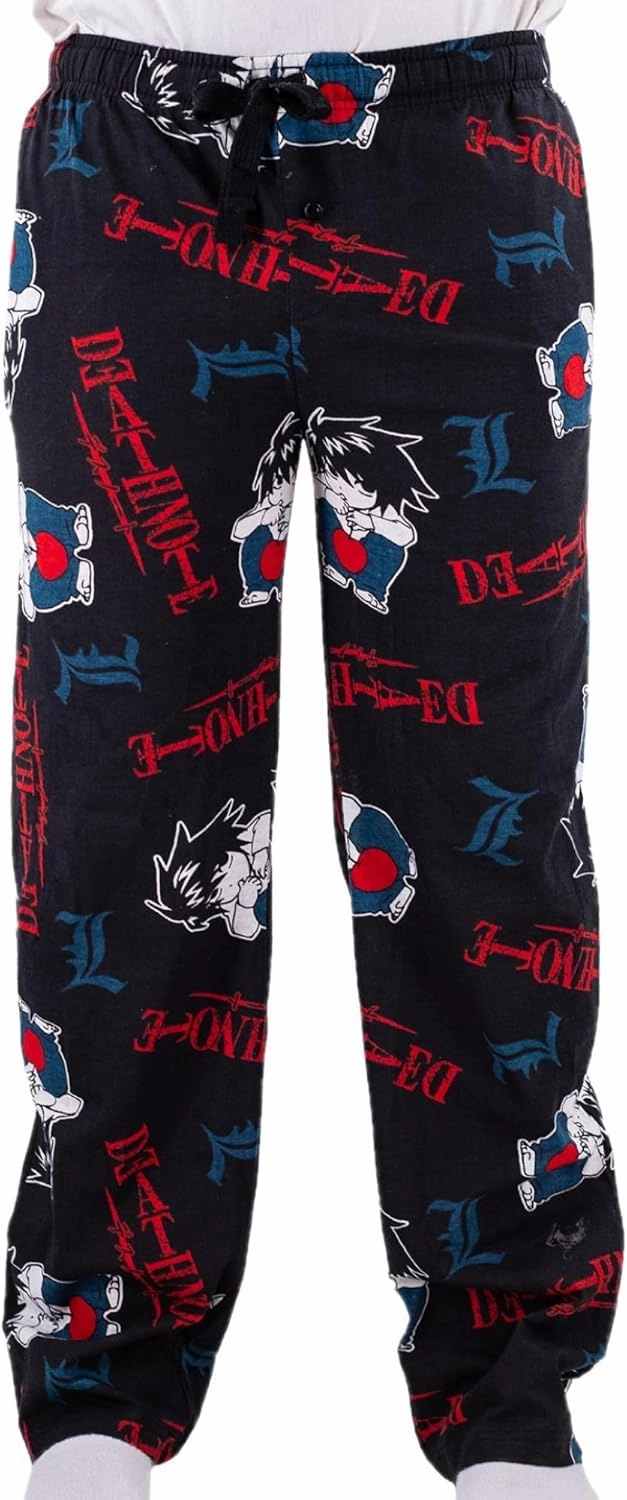Ripple Junction Death Note Men’s Lounge Pants L Lawliet Chibi Super Deformed SD Anime Logo All Over Print Officially Licensed