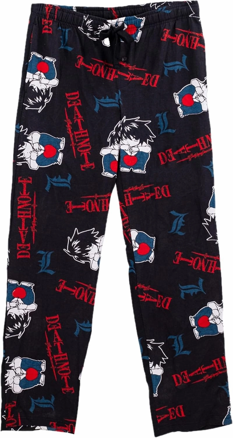 Ripple Junction Death Note Men’s Lounge Pants L Lawliet Chibi Super Deformed SD Anime Logo All Over Print Officially Licensed