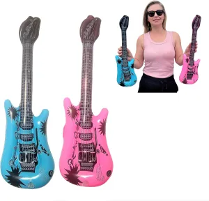 Rock Inflatable Mini Guitars (21 Inches) Vinyl. Perfect Party Favor, DJ Dance 80s Rocker (Mini Rock-n-Roll 6 Pink & 6 Blue (12 Pack))
