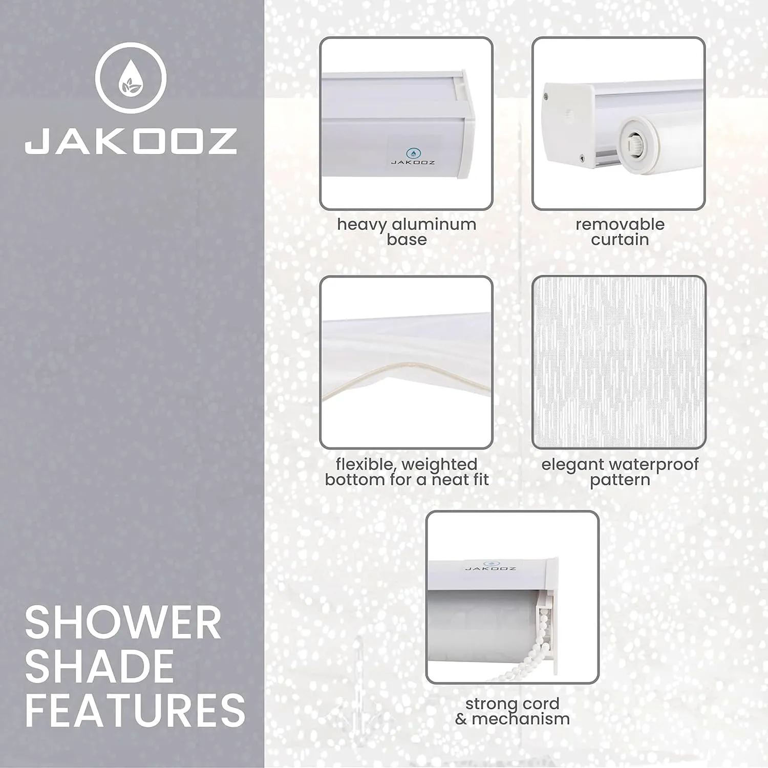 Rollup Shower Curtain for Bathroom. Waterproof, 100% PEVA, Heavy Duty Ceiling Mounted Shower Curtain Roller Blind for Bathtub. No Rods, No Hooks, No Rings! (56"x95") (Icicles)