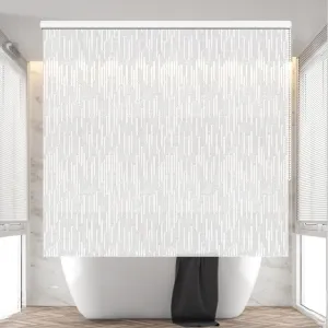 Rollup Shower Curtain for Bathroom. Waterproof, 100% PEVA, Heavy Duty Ceiling Mounted Shower Curtain Roller Blind for Bathtub. No Rods, No Hooks, No Rings! (56"x95") (Icicles)