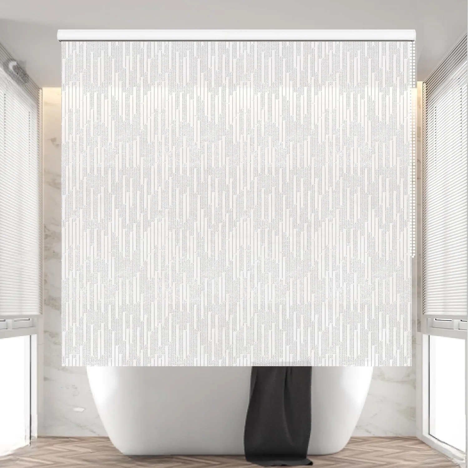 Rollup Shower Curtain for Bathroom. Waterproof, 100% PEVA, Heavy Duty Ceiling Mounted Shower Curtain Roller Blind for Bathtub. No Rods, No Hooks, No Rings! (56"x95") (Icicles)