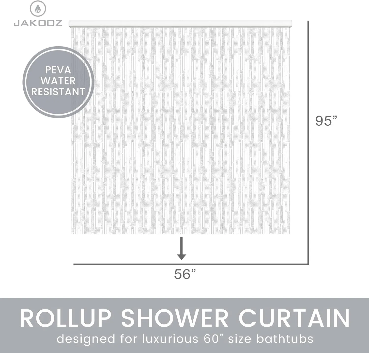 Rollup Shower Curtain for Bathroom. Waterproof, 100% PEVA, Heavy Duty Ceiling Mounted Shower Curtain Roller Blind for Bathtub. No Rods, No Hooks, No Rings! (56"x95") (Icicles)