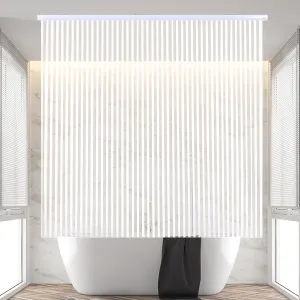 Rollup Shower Curtain for Bathroom. Waterproof, 100% PEVA, Heavy Duty Shower Roller Blind Curtain for Bathtub. No rods, No Hooks, No Rings! (56"x95") (White Stripe)