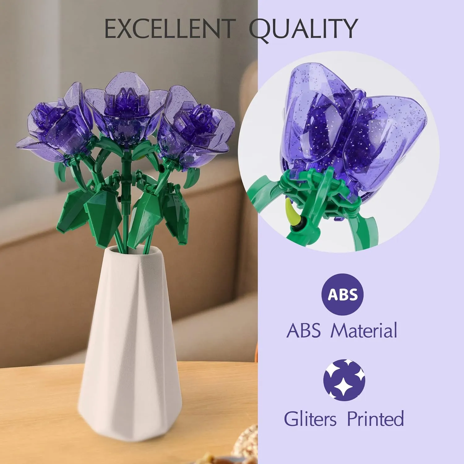Rose Flower Bouquet Building Set with Lights,Artificial Plant Cute Botanical Collection Compatible Gift for Adult Her/Mom/Women/Sister/Girl,Creative Project Home Decor(52033 Blue 126pcs)