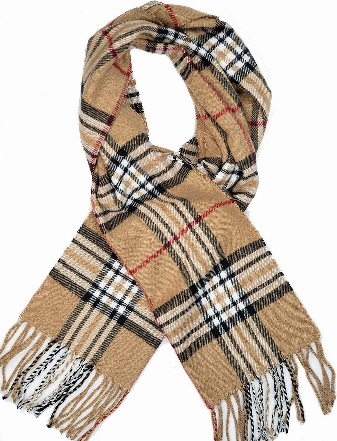 ScarfDeals - Cashmere Wool Feel Scarf Warm Soft Lightweight Scottish Scotland Nova Check Tartan Plaid Gift For Men Women Kids (Camel tan beige Classic BB Vintage Tartan Z3)