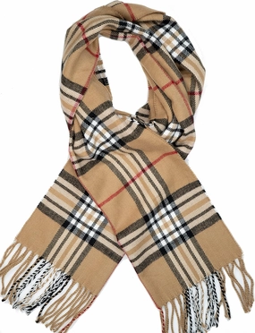 ScarfDeals - Cashmere Wool Feel Scarf Warm Soft Lightweight Scottish Scotland Nova Check Tartan Plaid Gift For Men Women Kids (Camel tan beige Classic BB Vintage Tartan Z3)