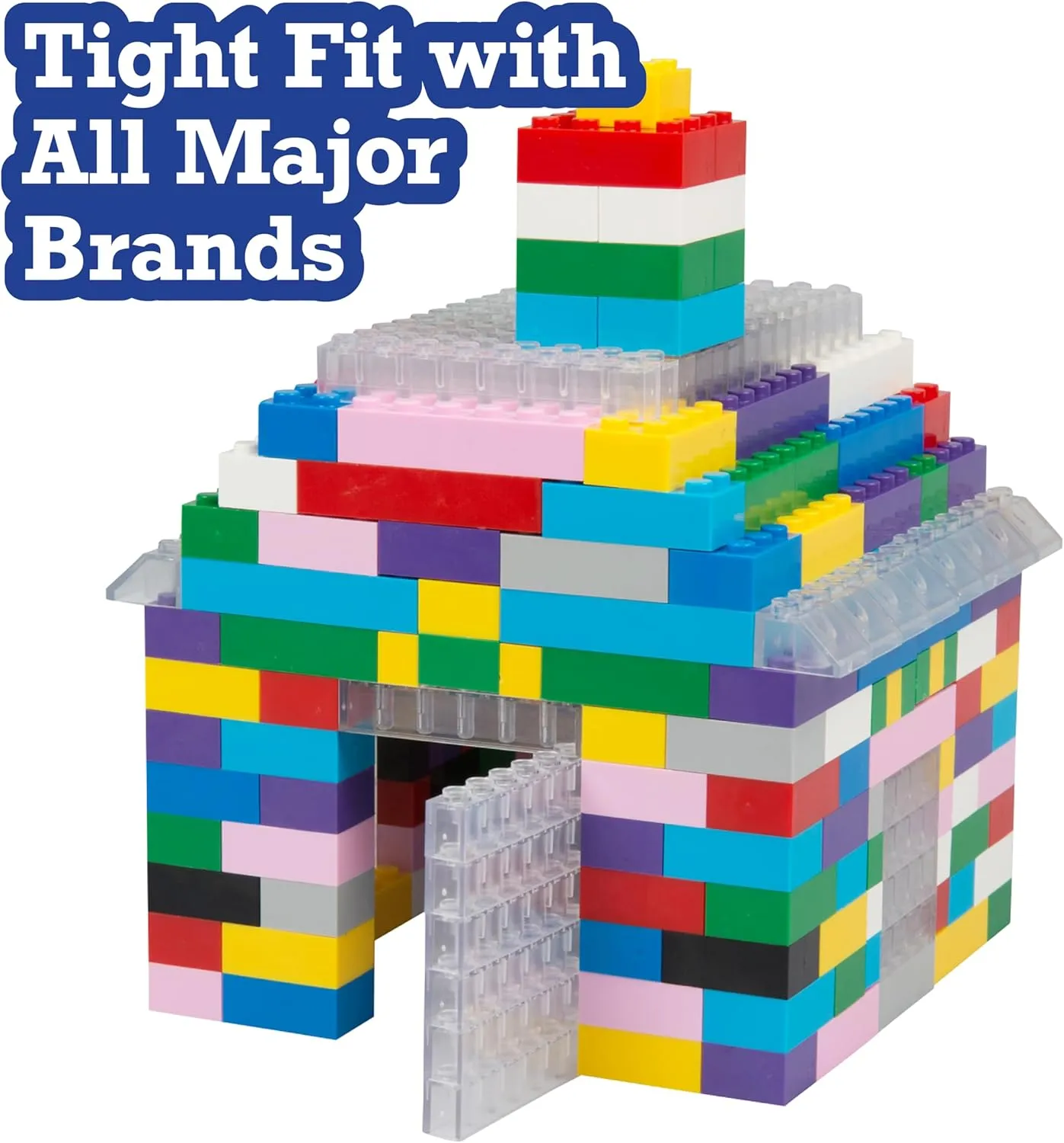 SCS Direct Building Block Bricks - 1000 Pc Bulk Set of Unique Clear Color with 54 Roof Pieces - Great for Activity Tables, Creativity & School Projects