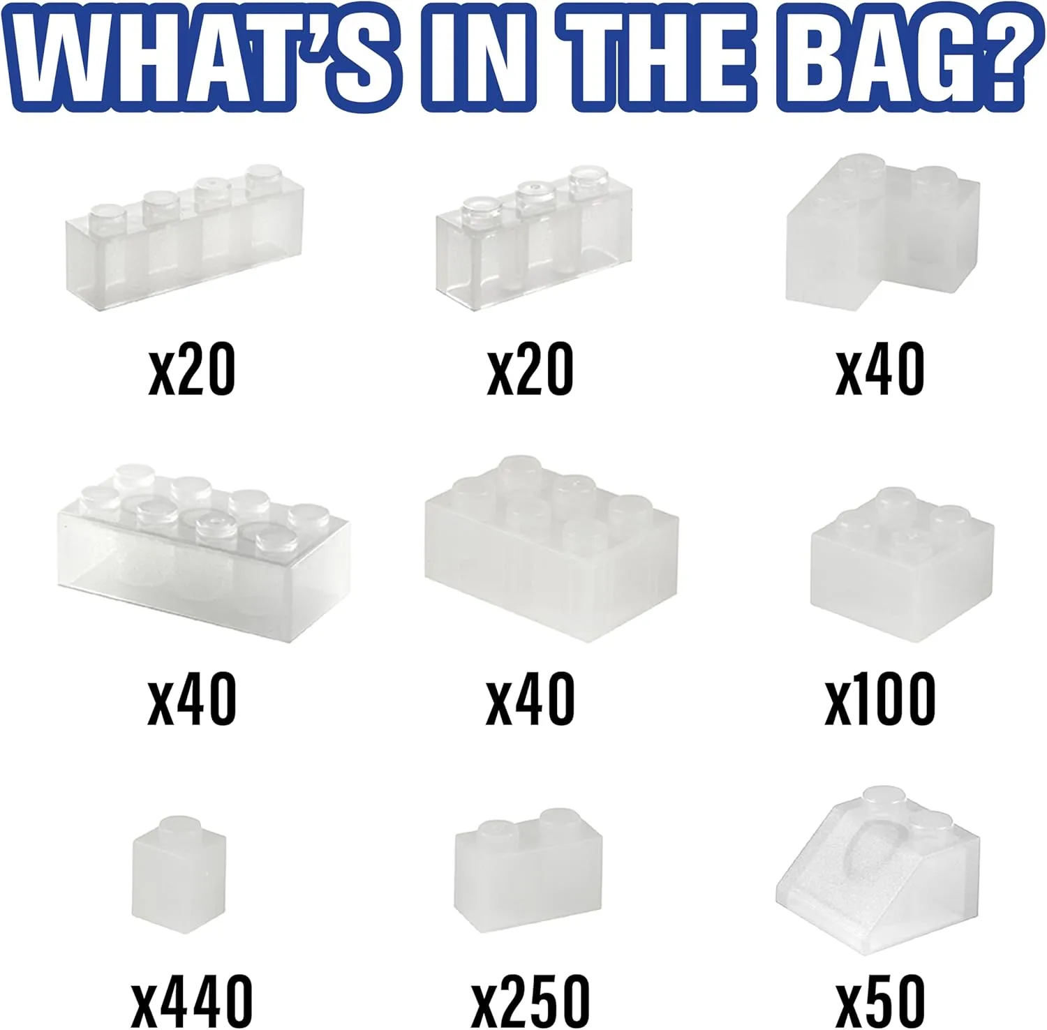 SCS Direct Building Block Bricks - 1000 Pc Bulk Set of Unique Clear Color with 54 Roof Pieces - Great for Activity Tables, Creativity & School Projects