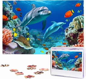 Seabed Coral Fish Dolphins Wooden Puzzles for Adults 1000 Pieces Personalized Jigsaw Puzzle Interesting Custom Photo Puzzles Gift for Holiday Birthday Wedding Anniversay
