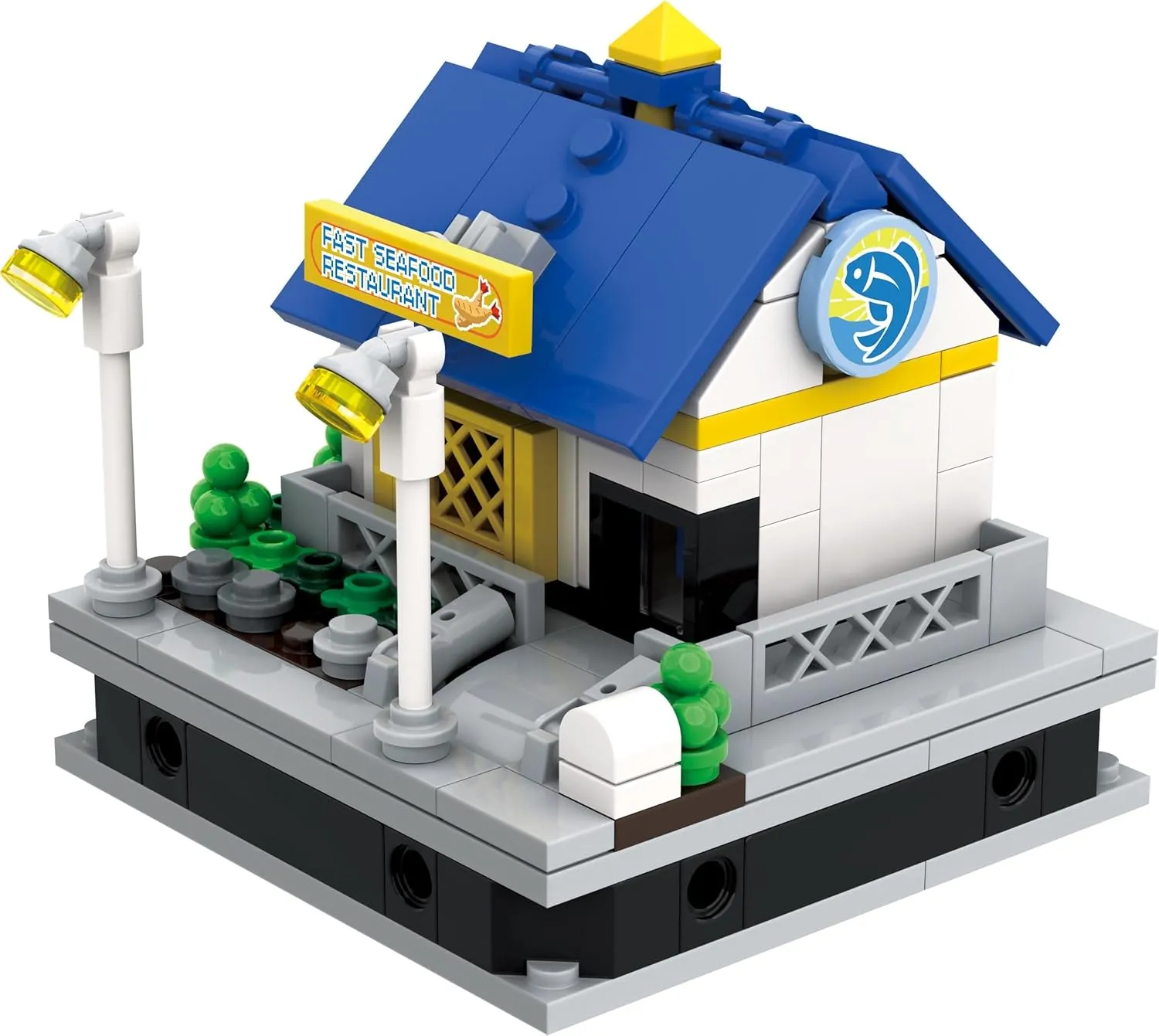 Seafood Restaurant Building Blocks Set with Quick-Detached Structure, Mini City Landmark Display Model for Home Decor, Main Street Building Construction Toy for Adults and Kids - 177 PCS