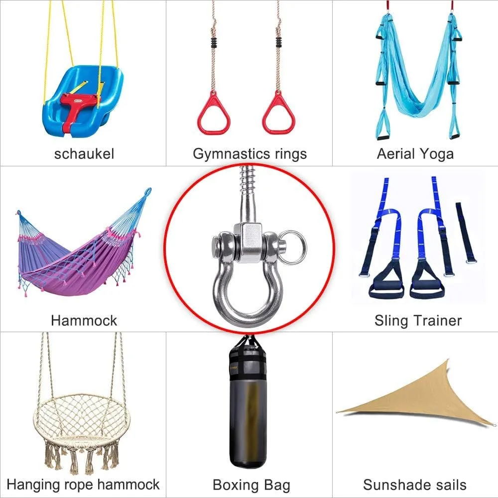 SELEWARE Heavy Duty 180° Swing Hangers, Stainless Steel Eye Screw Bracket, 1800 LB Capacity Playground Yoga Hammock Rope Tire Web Chair Sandbag Punching Bag Porch Swing Sets (4 Pack)