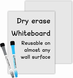 Self-Stick Dry Erase Board for Wall, White Board Dry Erase Sheets 16 x 12 Inch 2 Pack and 2 Marker, Dry Erase Whiteboards Reusable on Almost Any Wall Surface