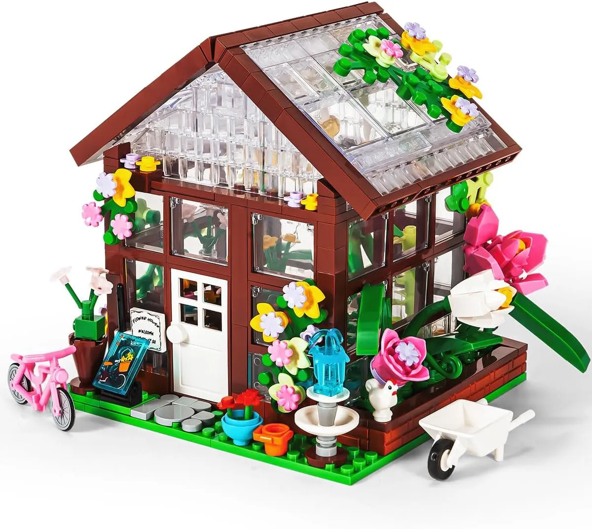 SEMKY City Series Flower House Building Blocks Set with LED Lights, (579Pieces) Creative Flower House Model Gifts for Kid and Adult