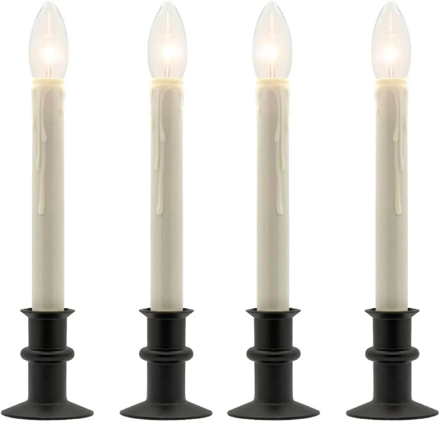 Set of Four Battery Operated Remote Programmable Window Hugger Candle for Narrow Window Sills Daily Timer Choose 6, 8, or 10 Hours Flicker or Steady (Black Oynx)