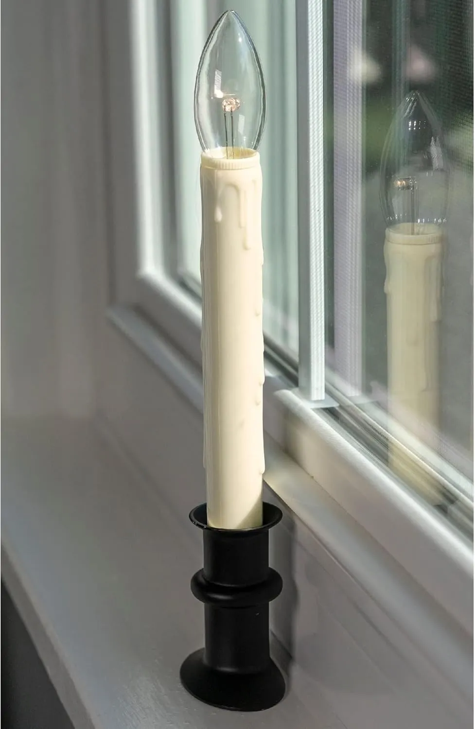 Set of Four Battery Operated Remote Programmable Window Hugger Candle for Narrow Window Sills Daily Timer Choose 6, 8, or 10 Hours Flicker or Steady (Black Oynx)