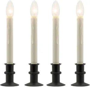 Set of Four Battery Operated Remote Programmable Window Hugger Candle for Narrow Window Sills Daily Timer Choose 6, 8, or 10 Hours Flicker or Steady (Black Oynx)