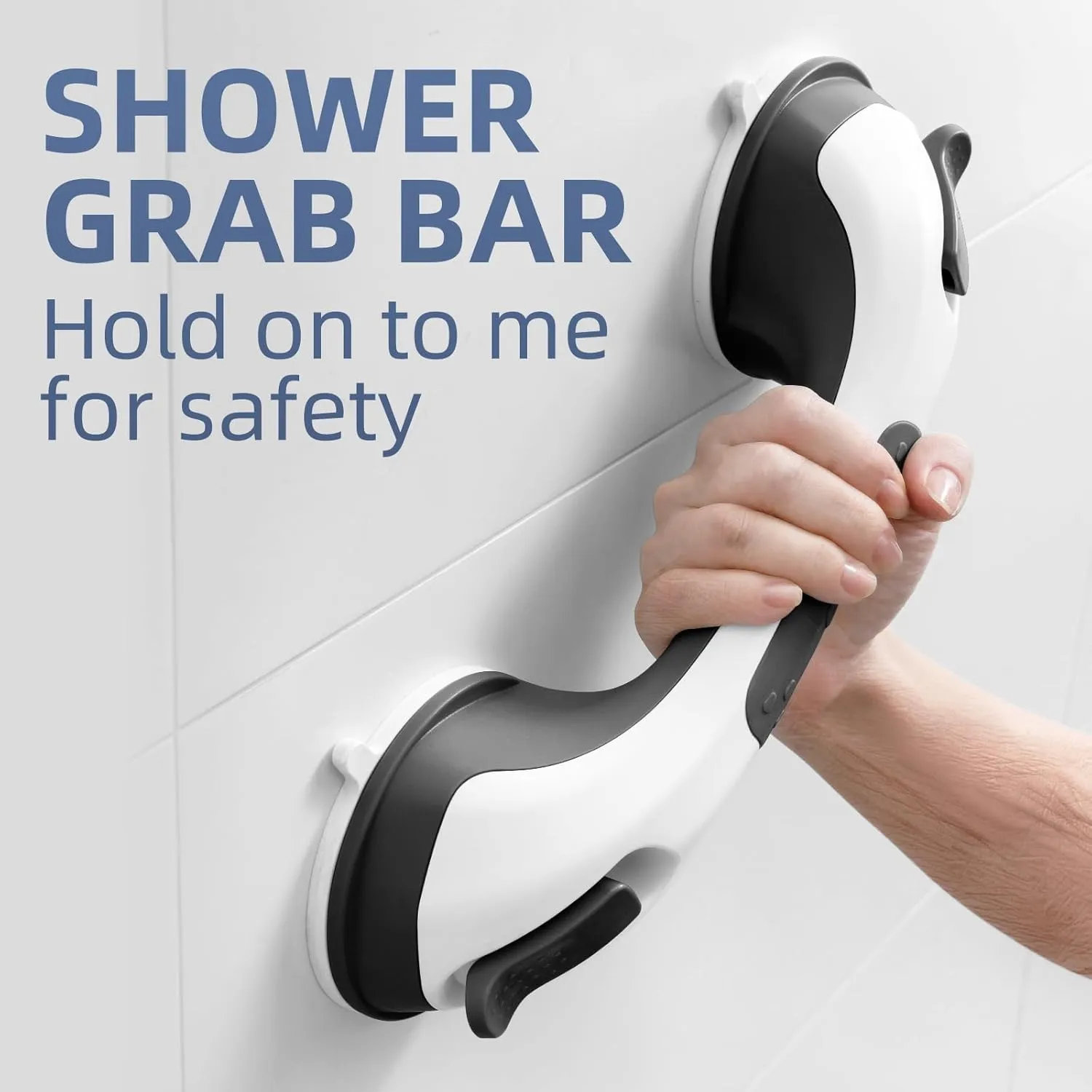 Shower Grab Bar Suction Cup 12 inch, 2 Pack Grab Bars for Bathtubs, Bathroom Safety Grip Shower Handle for Elderly and Seniors, Bath Handrails Removable & Reusable Waterproof No Drilling Black