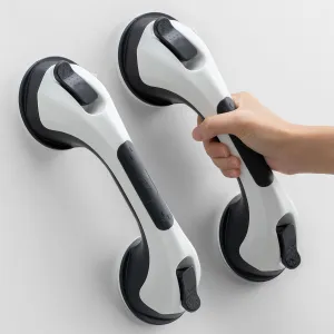 Shower Grab Bar Suction Cup 12 inch, 2 Pack Grab Bars for Bathtubs, Bathroom Safety Grip Shower Handle for Elderly and Seniors, Bath Handrails Removable & Reusable Waterproof No Drilling Black