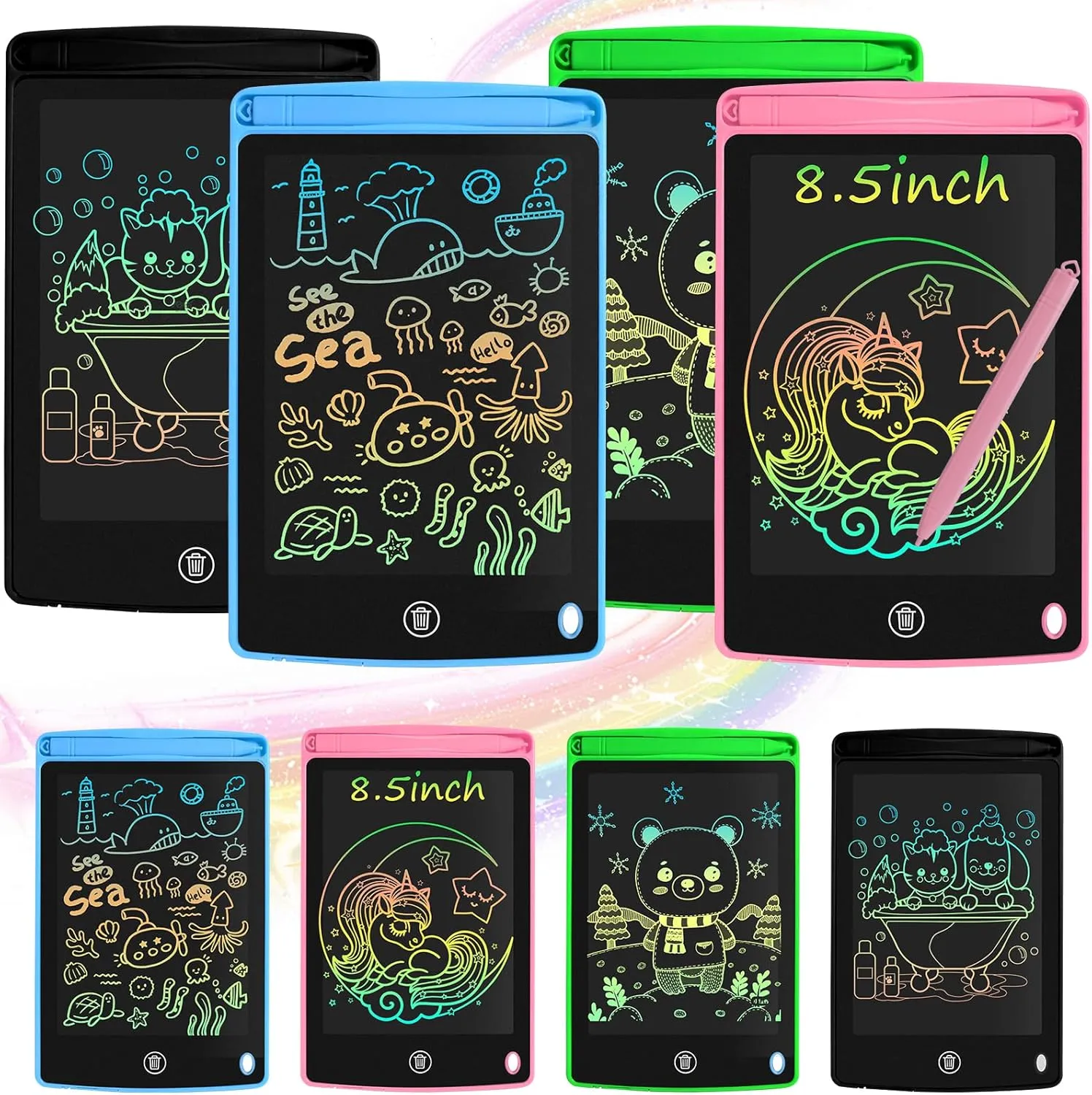 Shyflpopo 8 Pack Kids LCD Writing Tablets 8.5 Inch Colorful Drawing Board with One-Click Erase, Lock, and Stylus,Reusable Writing Pad for Ages 3-12 Boys and Girls Learning Writing (8.5 Inch)