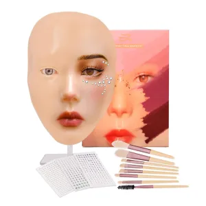Silicone Mannequin - Full Face Exercise Board for Makeup Practice, Reusable Eyelash, Eye Shadow & Eye Liner Training for Beginners & Makeup Artists