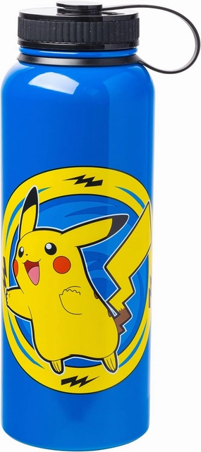 Silver Buffalo Pokemon Pikachu Lightning Bolt Stainless Steel Water Bottle With Twist Lid, 42 Ounces