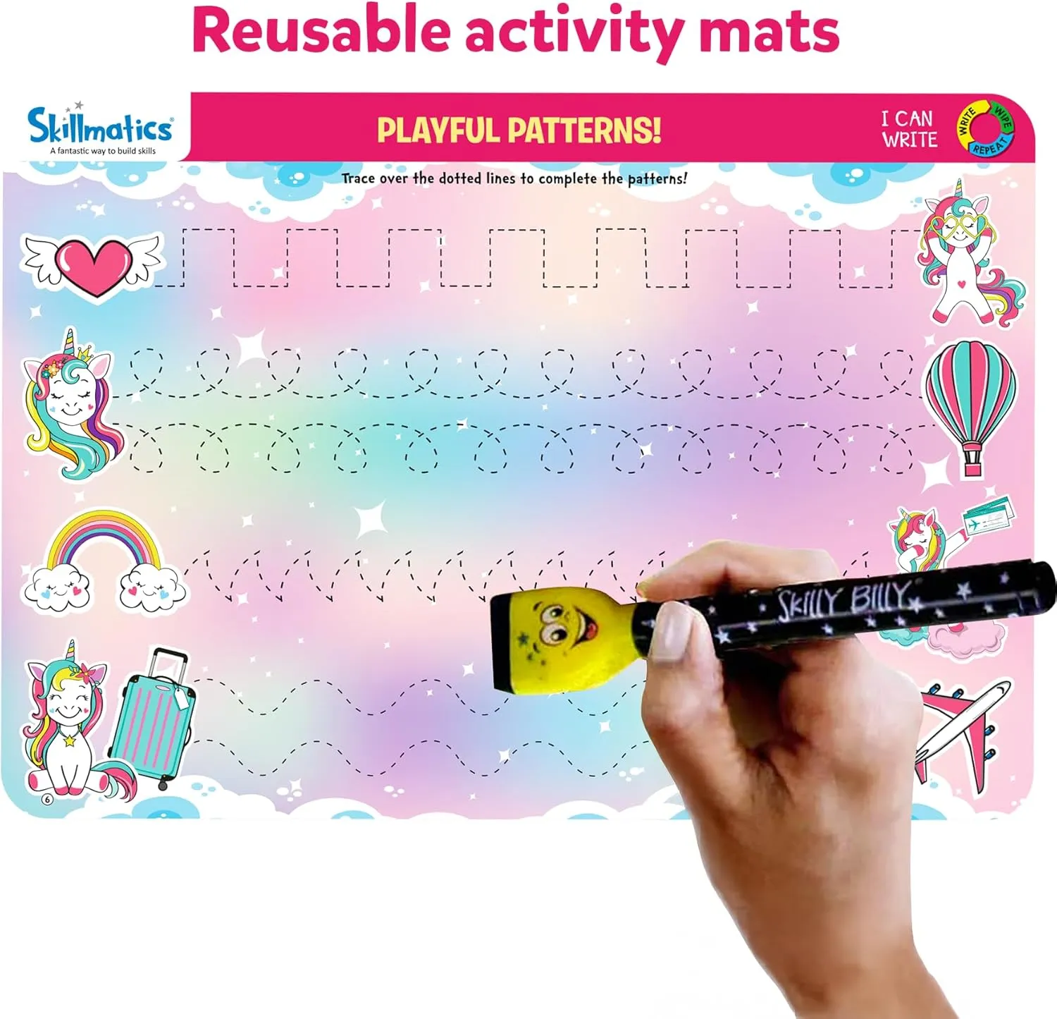 Skillmatics I Can Write Unicorns - Reusable Preschool Learning Activities, Educational Toy and Game, Back to School Supplies, Gifts for Students, Kids, Toddlers Ages 3, 4, 5, 6