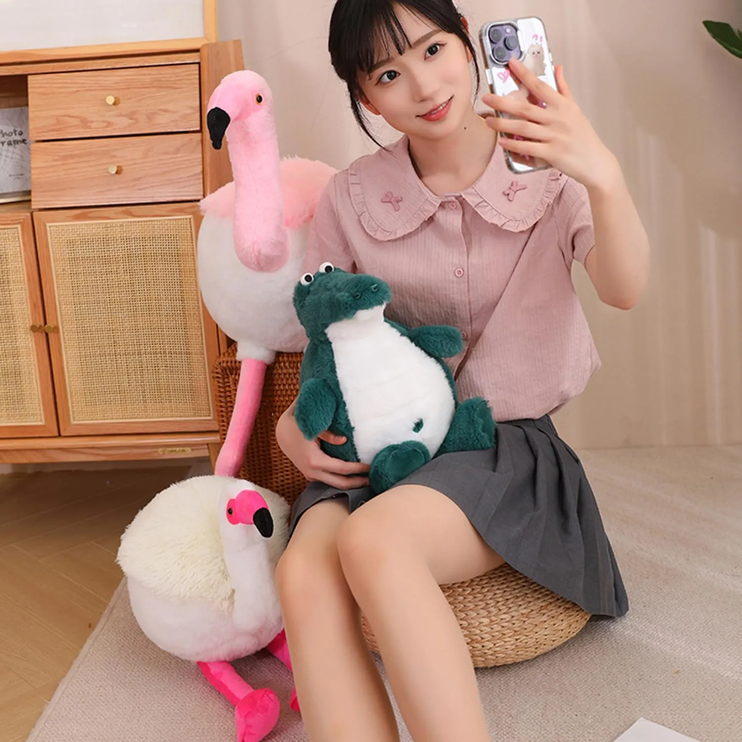 Soft Round Stuffed Flamingo Animal Plushie Fat Flamingo Plush Toys for Home Decor Cuddly Flamingo Pillow Hugging Flamingo Doll Gift for Kids or Lover (Pink, 29.9 Inch (from Head to feet))