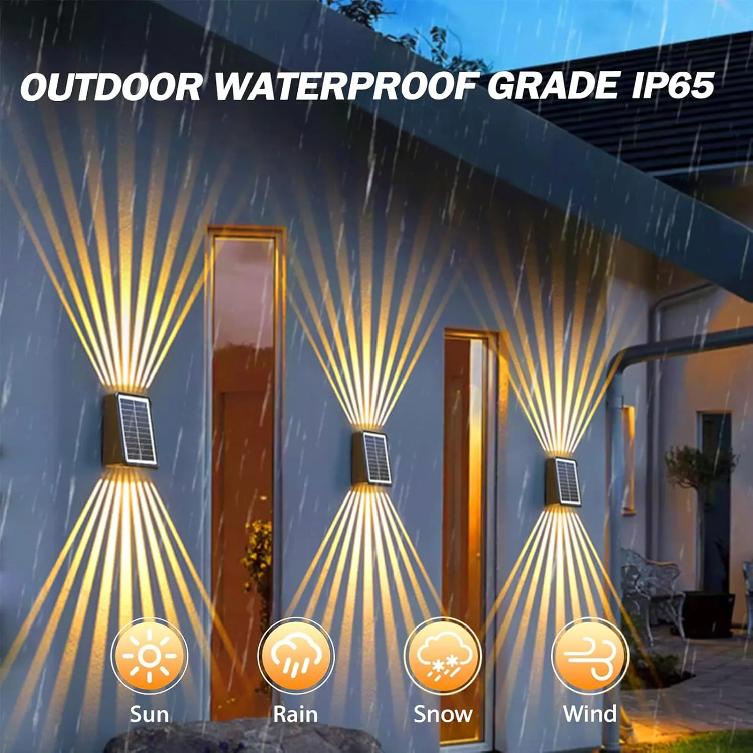 Solar Outdoor Wall Lights, Up & Down Solar Powered Lighting, Waterproof IP65 Fence Light for Yard/Pool/Porch/Patio/Railing (2 Led-RGB Light, 4 Pack)