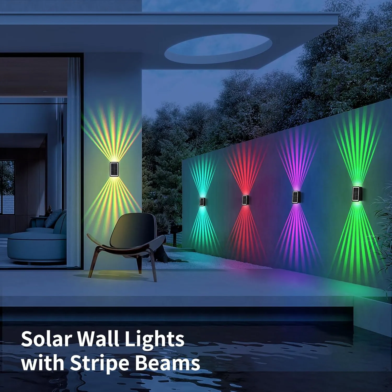Solar Outdoor Wall Lights, Up & Down Solar Powered Lighting, Waterproof IP65 Fence Light for Yard/Pool/Porch/Patio/Railing (2 Led-RGB Light, 4 Pack)