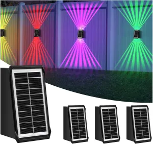 Solar Outdoor Wall Lights, Up & Down Solar Powered Lighting, Waterproof IP65 Fence Light for Yard/Pool/Porch/Patio/Railing (2 Led-RGB Light, 4 Pack)