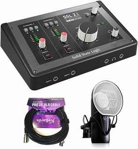 Solid State Logic SSL 2 MKII - 2x2 USB Audio Interface Bundle with Aston Microphones Element Microphone KIT and Kellards XLR-P20T Pro 20 ft XLR Microphone Cable, XLR Male to Female Cable