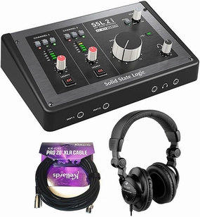 Solid State Logic SSL 2 MKII - 2x2 USB Audio Interface Bundle with Polsen HPC-A30 Closed-Back Studio Monitor Headphones and Kellards XLR-P20T Pro 20 ft XLR Microphone Cable, XLR Male to Female Cable