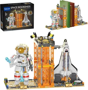 Space Bookend Building Block Toy Set with LED Bricks, Creative Aerospace Astronaut Building Bookstand Model, Home Décor Gift Ideas for Children and Adults (1623 pcs)