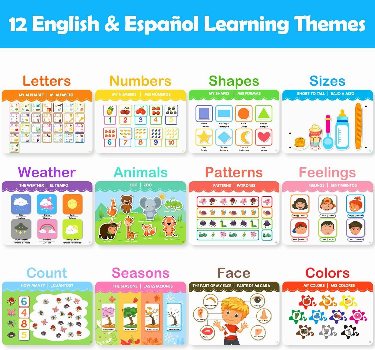 Spanish & English Bilingual Montessori Book for Toddlers 2-4 3-5, Pre-Assembled Reusable Sticker Activities Toy for Kids to Learn Spanish - Speech Therapy Travel Girls Boys Gifts - Juguetes Para Niñas