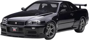 Sports car Metal Model 1/18 for Nissan Skyline GT R34 V-Spec Alloy Model Car Static Decoration Collectible Ornament for Home Décor(Black)