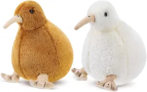 Sratte 2 Pcs Kiwi Bird Plush Toy 7.9 Inch Kiwi Bird Stuffed Animal Soft Toy Lifelike Furry Cute Plush Fluffy Doll Gift for Boy Girl Teens Adults Birthday Holiday Present, White and Brown