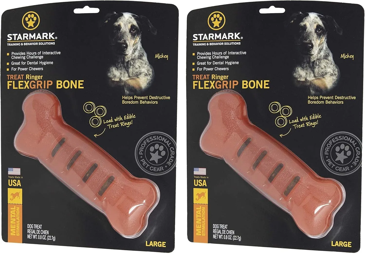 Starmark 2 Pack of Treat Ringer FlexGrip Bones, Large, Mental Stimulation Dog Treat Toys Made in The USA