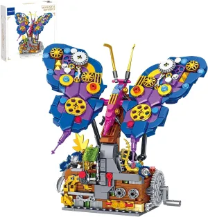 Steampunk Butterfly Building Block Set Toy, Creative Mechanical Linkage Wing Flapping Animal Bricks Model Kit, Home Décor Gift for Kids and Adults (594 pcs)