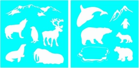 STENCIL-ARCTICSET01-10 - Detailed Arctic Animals & Scenery Stencil Set - Including Polar Bears, Penguins A Walrus, & More! - 10-by-10-inch Sheet - (2) Piece Kit - Pair of Sheets