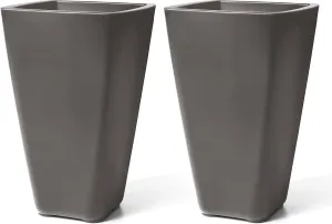 Step2 Bridgeview Tall Square Planter, Large Planters for Outdoor Plants, Gardening and Flower Pot for Patio or Porch, Efficient Drainage, Durable Plastic, Dark Cedar, 2-Pack