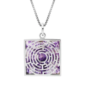 Sterling Silver Blue John House & Garden Open Square Maze Necklace