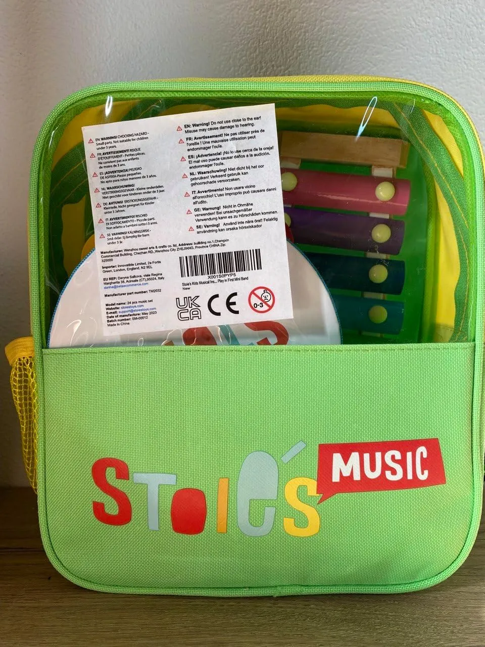 Stoie's Wooden Kids Musical Instruments for 1-5 Years Old, Baby Percussion Toys with Xylophone, Maracas, Tambourine, Durable, Safe to Play, Clear Loud Sound, Bright Rainbow Colors, Storage Backpack